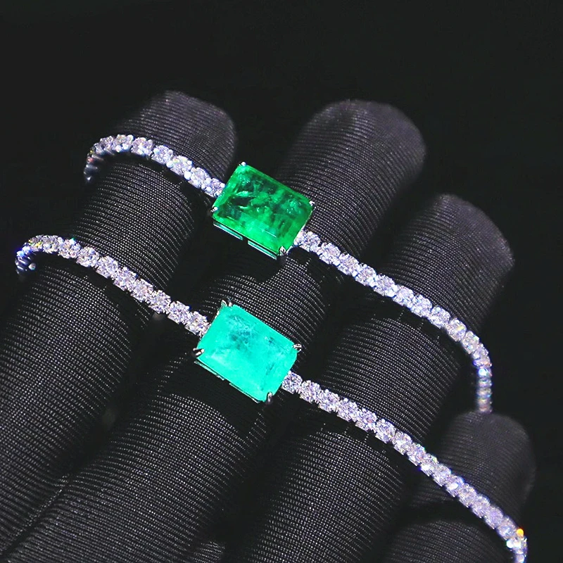 

Fine Jewelry Luxury 925 Silver Main Gemstone Paraiba Emerald Zircon Adjustable Tennis Bracelets Women Gifts