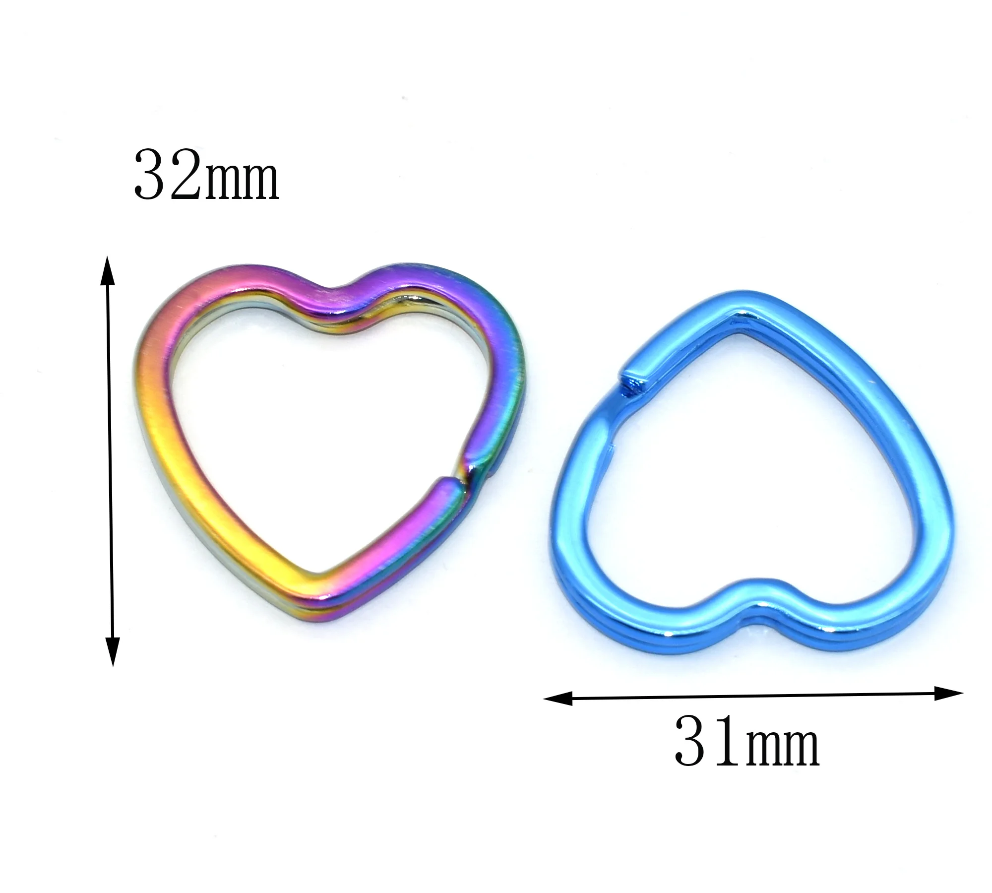 Rainbow Keychain Heart Shape Split Ring Iron Key Ring Jump Ring DIY Accessories Necklace Purse Bag Charm Jewelry Hardware