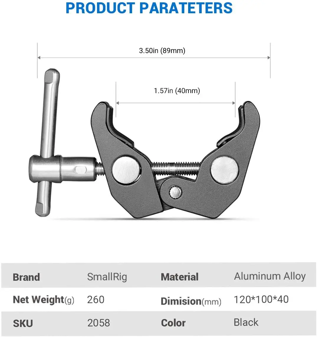 SmallRig Penjepit Super dengan 1/4 dan 3/8 Benang 2 Buah Pak untuk 15Mm-44Mm Batang Kamera Lampu Rak Hhook Payung Penjepit Kamera