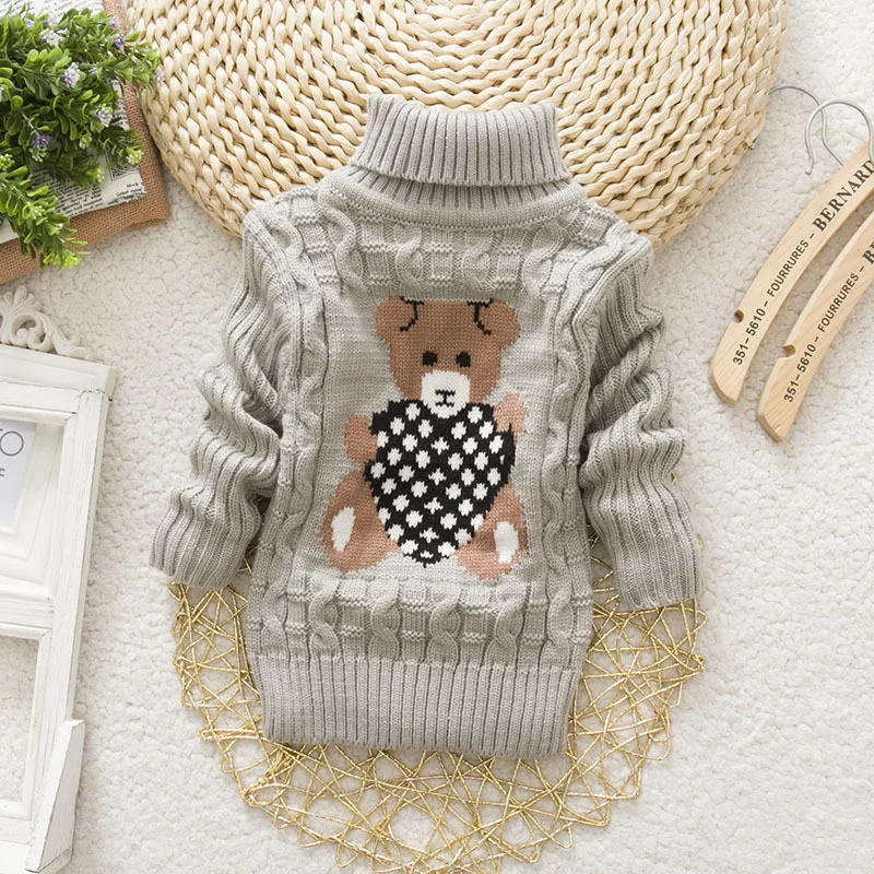 Baby Girl Boy New Sweaters Autumn Winter Children Cartoon Jumper Knitted Pullover Turtleneck Warm Outerwear Kid Casual Clothing