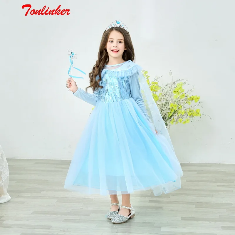 

Halloween Girls Frozen 2 Cosplay Snow Queen Blue Princess Costume Child Carnival Fancy Party Dress Kids Performance Dresses