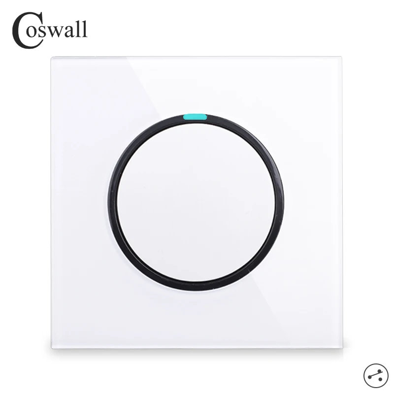 Coswall Crystal Glass Panel Push On / Off 1 Gang 2 Way Passage Pass Through Stair Wall Light Switch Switched Blue Backlight