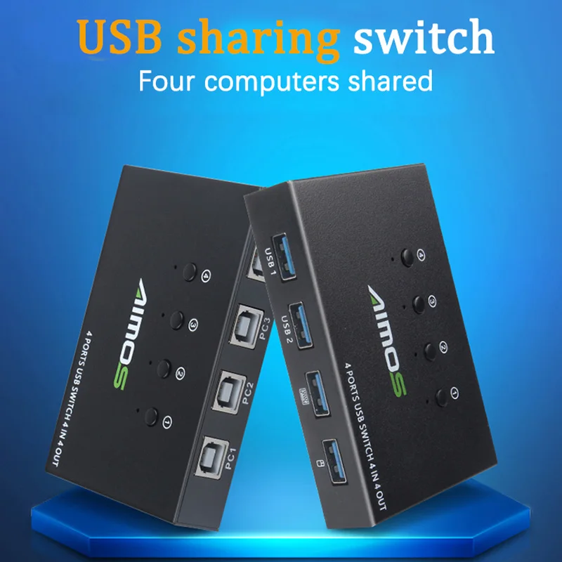 Interruptor de compartir USB, caja divisora de 4 puertos, 4 en 4, para compartir PC, teclado de impresora, ratón, KVM, USB 2,0