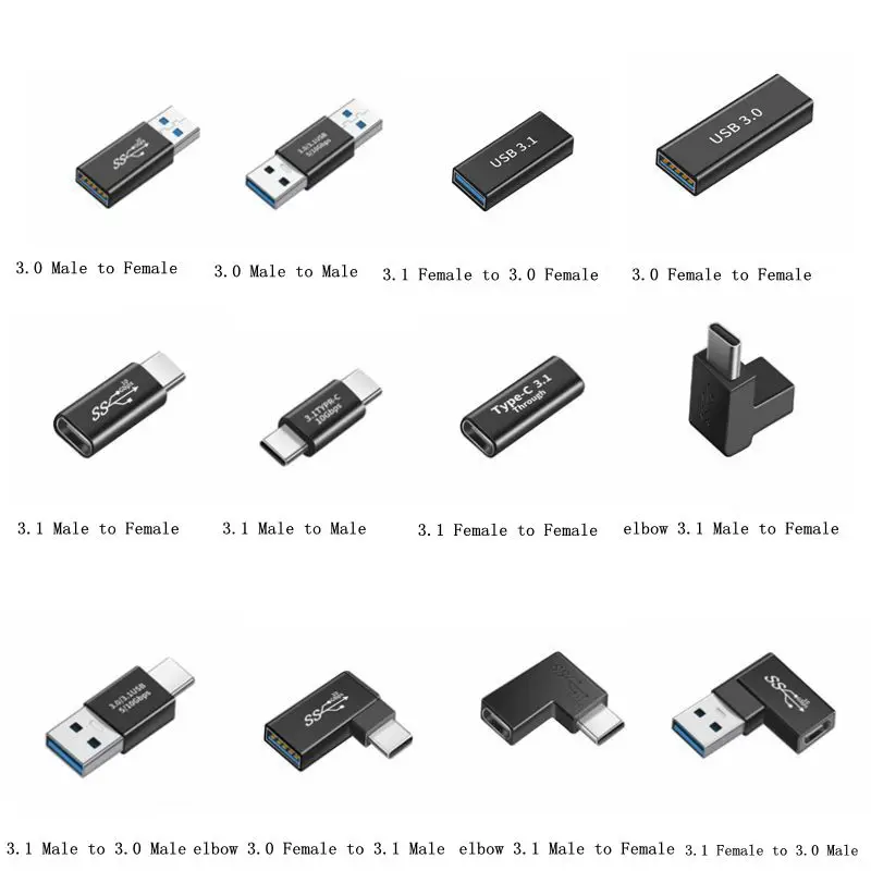 90 درجة USB 3.1 نوع C أنثى إلى USB أنثى B ذكر إلى شاحن أنثي OTG نوع C إلى usb 3.0 ذكر أنثى محول موصل