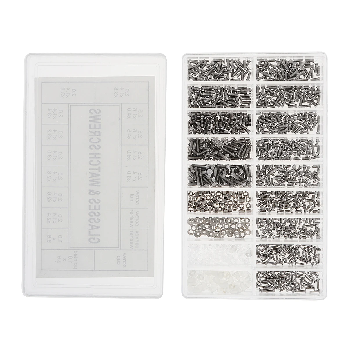 1000 pz/lotto in acciaio inox Boxed viti minuscole dado orologio occhiali Set di strumenti di riparazione kit con cacciavite e pinzette