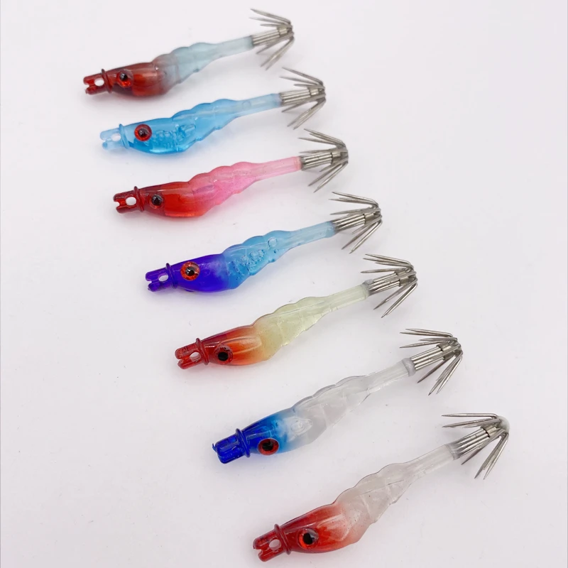 2Pcs*5cm/1.5g Japan Blowing Tube Fishing Shrimp Octopus Tubular Bait Hook Volume Squid Hook Jig Ultraviolet Blowing Tube