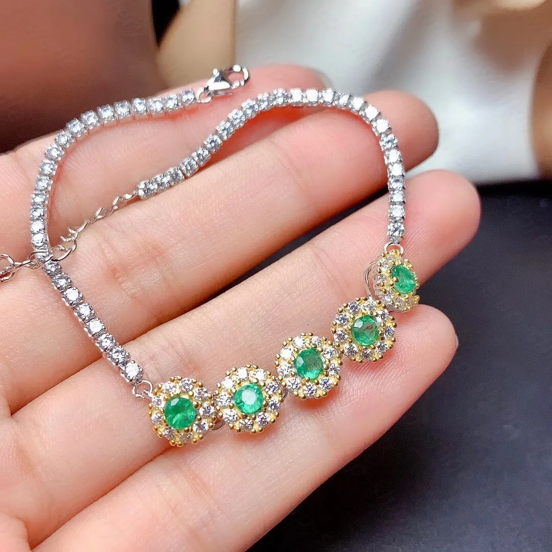 

New natural emerald bracelet 925 silver two-color electroplating women's high-end atmospheric luxury style