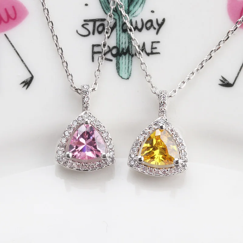 

Buyee 925 Sterling Silver Stone Pendant Chain Light Pink Yellow Crystal Sweet Necklace for Women Girl Party Jewelry Chain