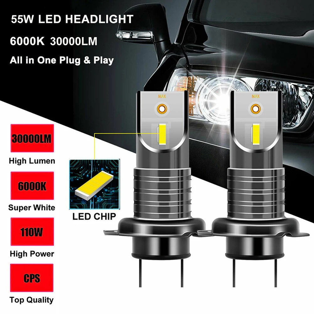 

2pcs H7 110W Car 5050 CSP LED Headlight Kit Error Free Lamp 30000LM 6000K Hite Light Lamp Universal Mini Car Bulbs