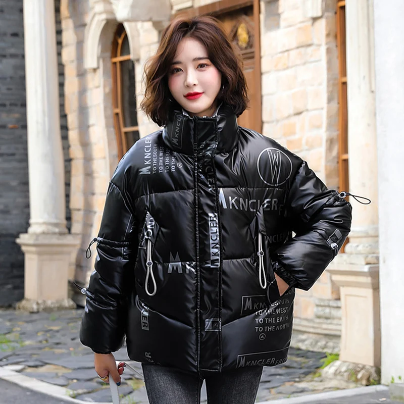 

2022 Women Down Cotton Jacket Korean Winter Short Bread Outerwear Student Bright Surface Coat Warm Vintage Lady Jacket clothing