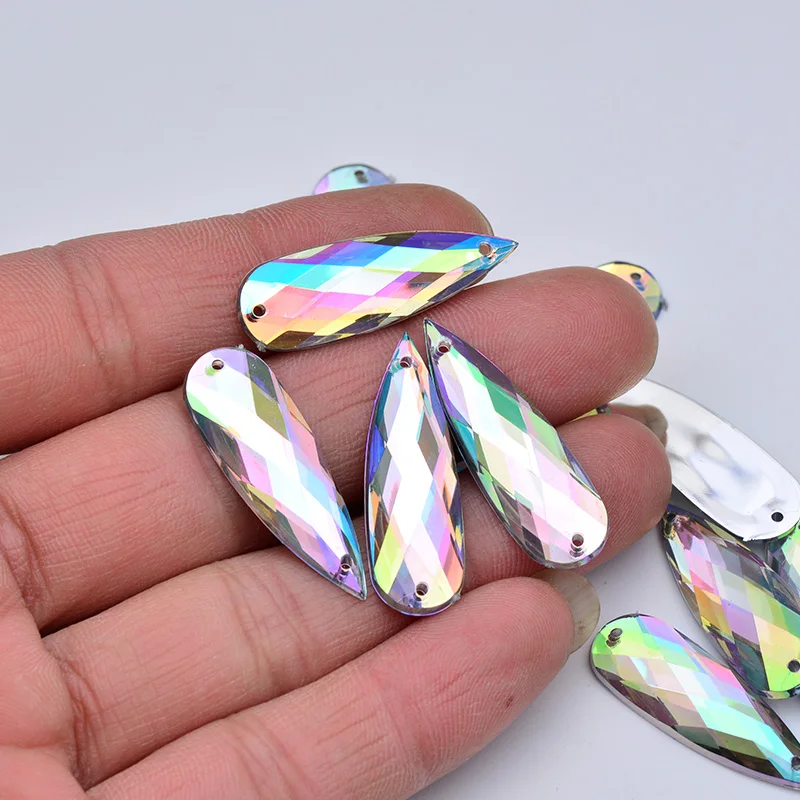 JUNAO 20 قطعة 10*30 مللي متر كبير مزيج اللون الخياطة دمعة بلورات فلاتباك الاكريليك حجر الراين أحجار فضفاضة للملابس الإبرة #4