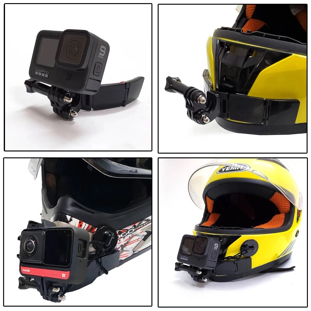 TUYU supporto per montaggio su mento per casco integrale per GoPro Hero 12 11 10 9 DJI Insta360 cinturino per fotocamera accessorio per montaggio sul mento anteriore Flodable