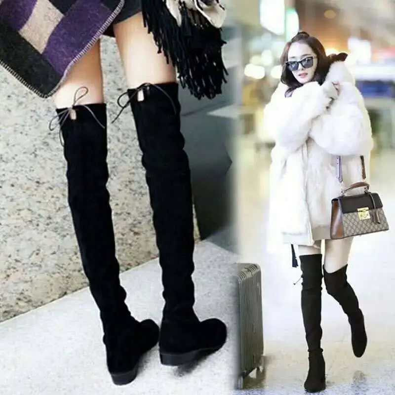 Fashion Women Boots Spring Winter Over The Knee Heels Quality Suede Long Comfort Square Botines Mujer Thigh High Boots 2020