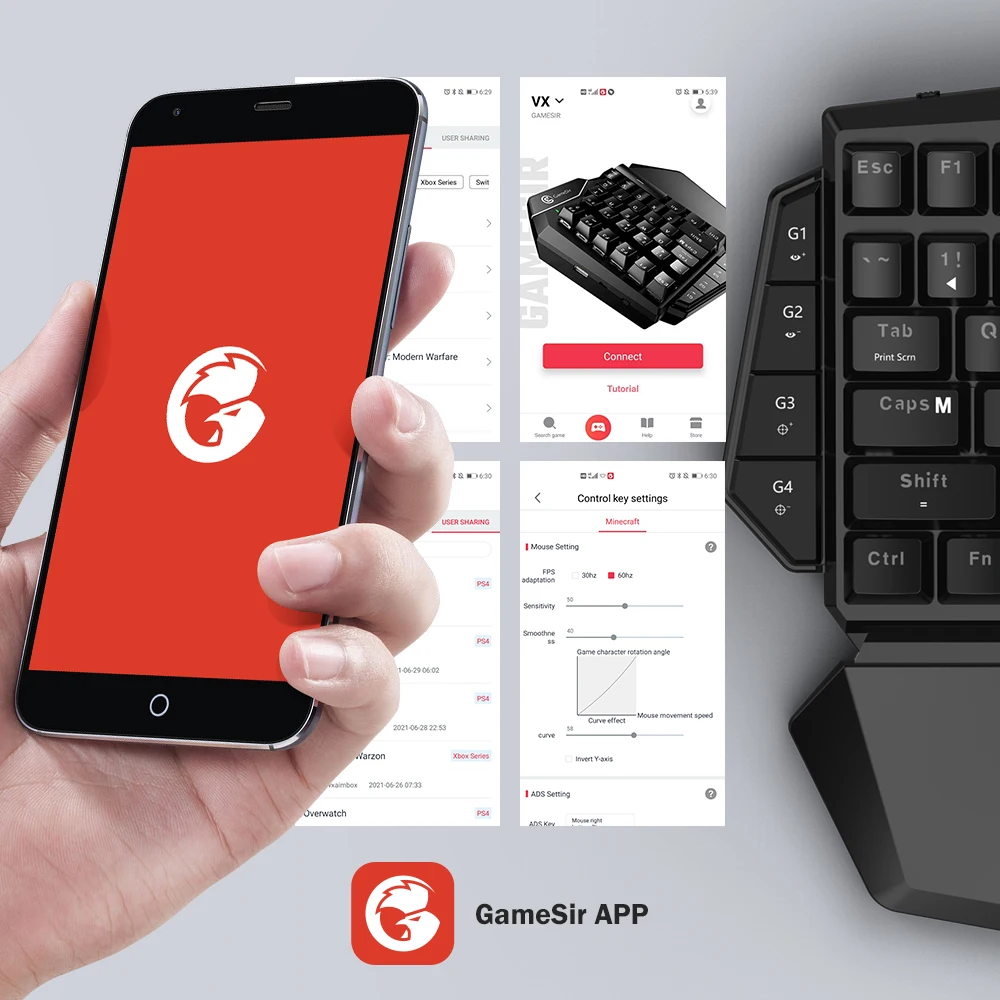 ماوس ومحول لوحة مفاتيح الألعاب GameSir VX AimSwitch لسلسلة Xbox X وXbox Series S وPS4 وPlayS PlayStation 4 وNintendo Switch
