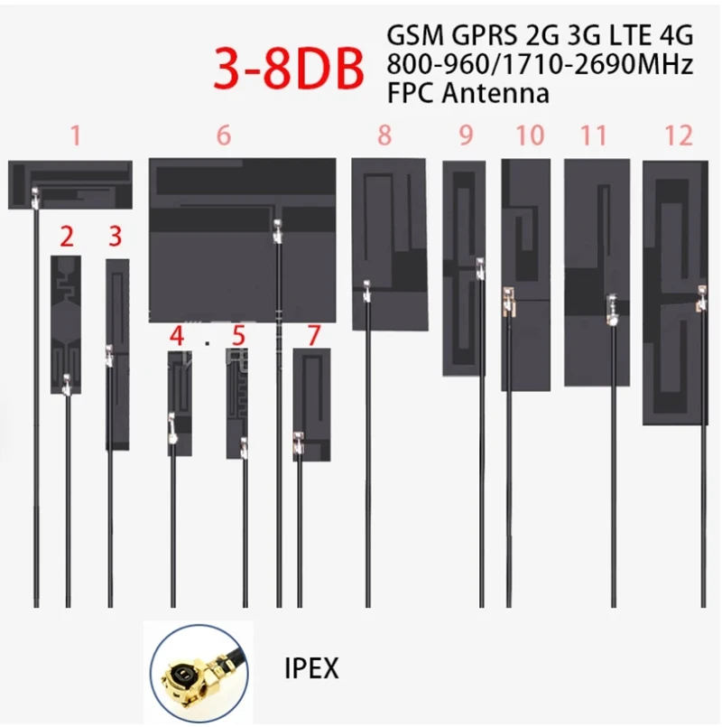 

2pcs/lot GSM GPRS 2G 3G LTE 4G internal FPC soft board antenna ipex u.fl connector RG1.13 20cm cable 8dbi high gain 700-2700MHz