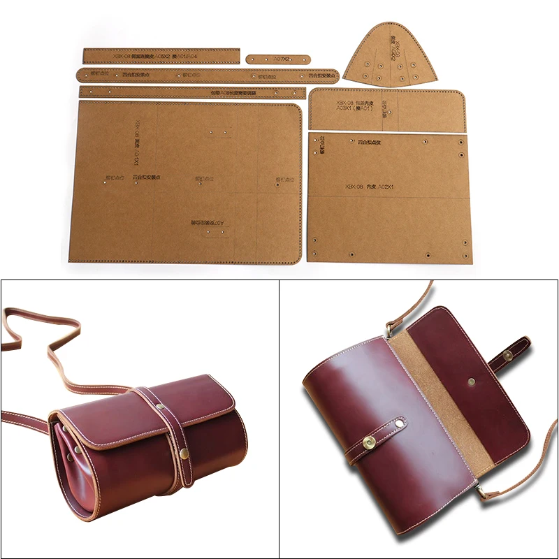 1Set DIY Kraft Paper Template Fashion Upscale Shoulder Messenger Bag Cylinder Bag Leather Craft Pattern DIY Stencil Sewing Patte