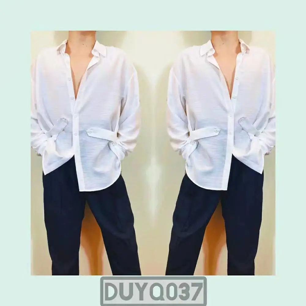 

Professional Latin Dance Clothes Loose White Long Shirt Male National Standard Dance Costumes Men'S Practice Clothes DQS6065