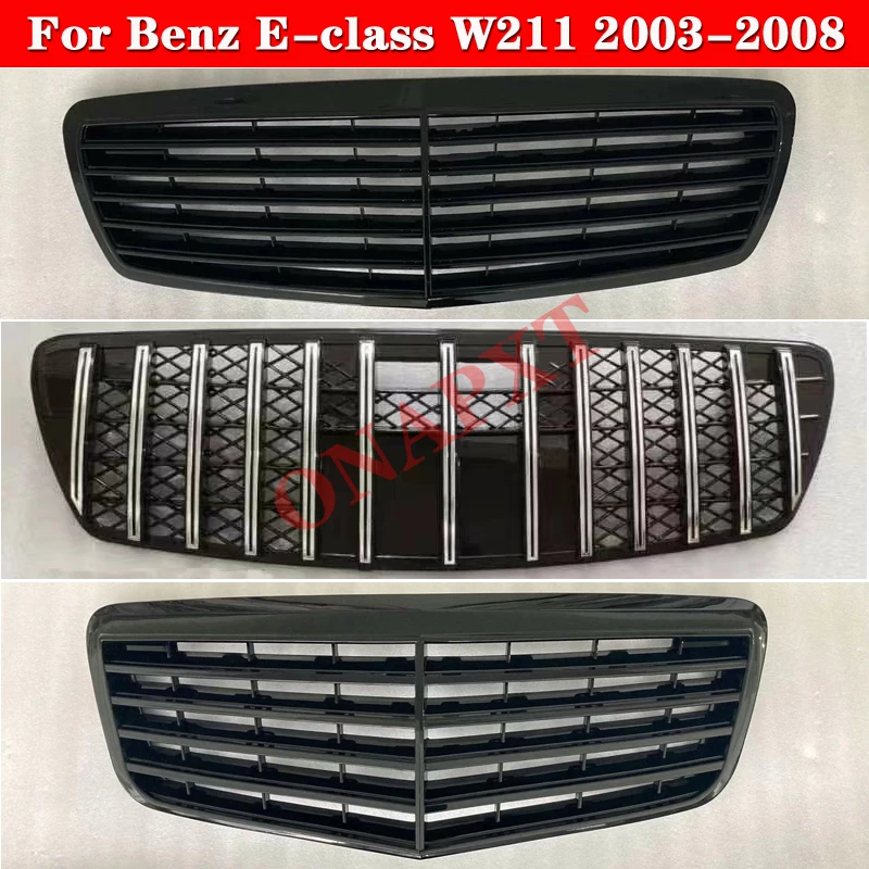 

For Mercedes-Benz E-class W211 2003-2008 Car Styling center grille ABS Front Bumper Grill Original and GT Vertical Bar Middle