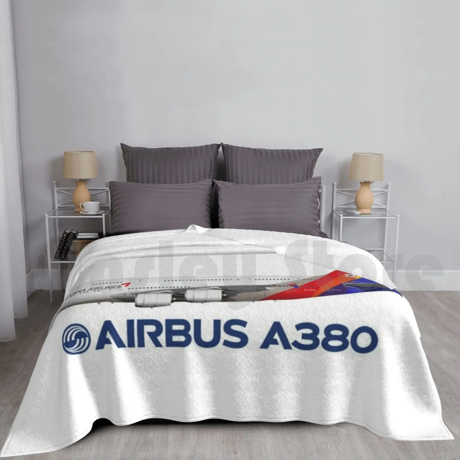 رسم توضيحي لآسيا ايرباص A380-نسخة بيضاء بطانية موضة مخصصة ايرباص A380 ايرباص A380 A380 ايرباص اسيوانا جنوب