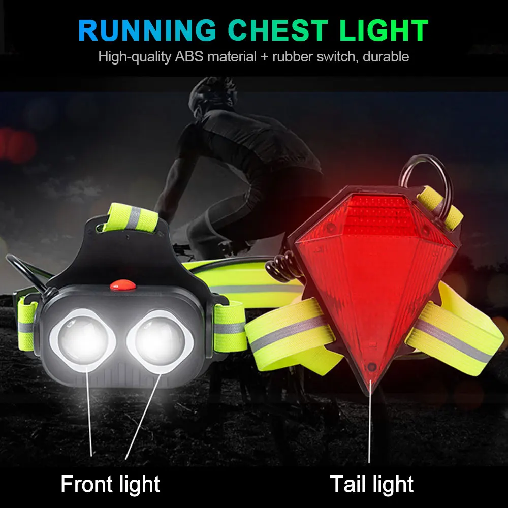 Outdoor Sport LED Night Running Safety Warning Lamp USB Rechargeable Chest Light for Cycling Jogging with Back Light