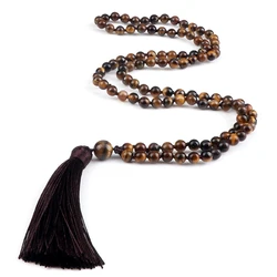 108 Mala Beaded Tassel Necklace Tiger Eyes Turquesa Meditation Yoga Jewelry Women Malachite Bohemian Ethnic Amazonite Necklace