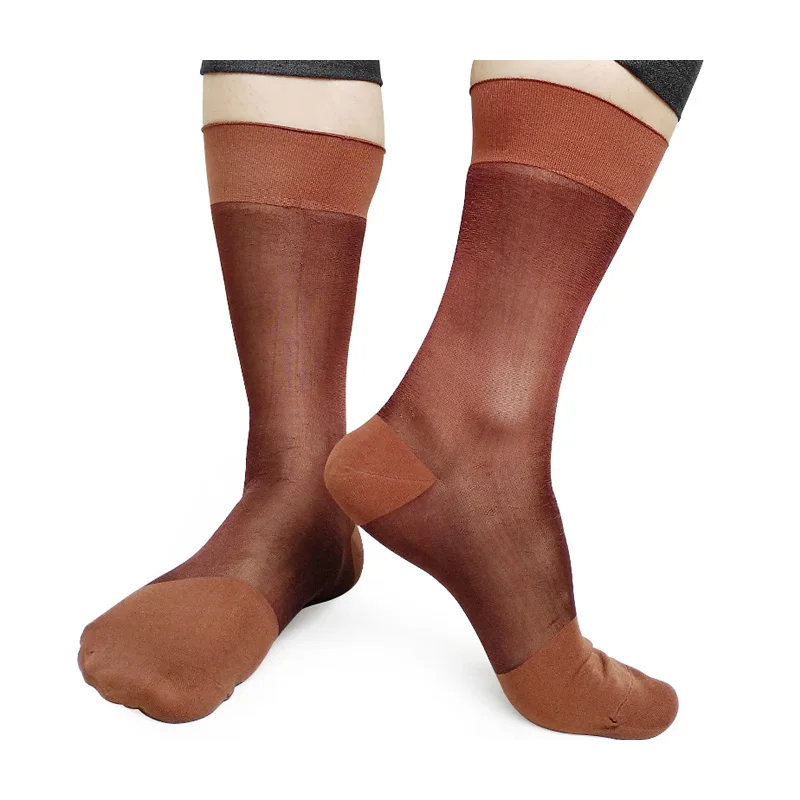 

Nylon Silk Socks for Mens Sexy See Through Formal Suit Business Socks Fetish Collestion Men Hose Stocking Socks Coffee