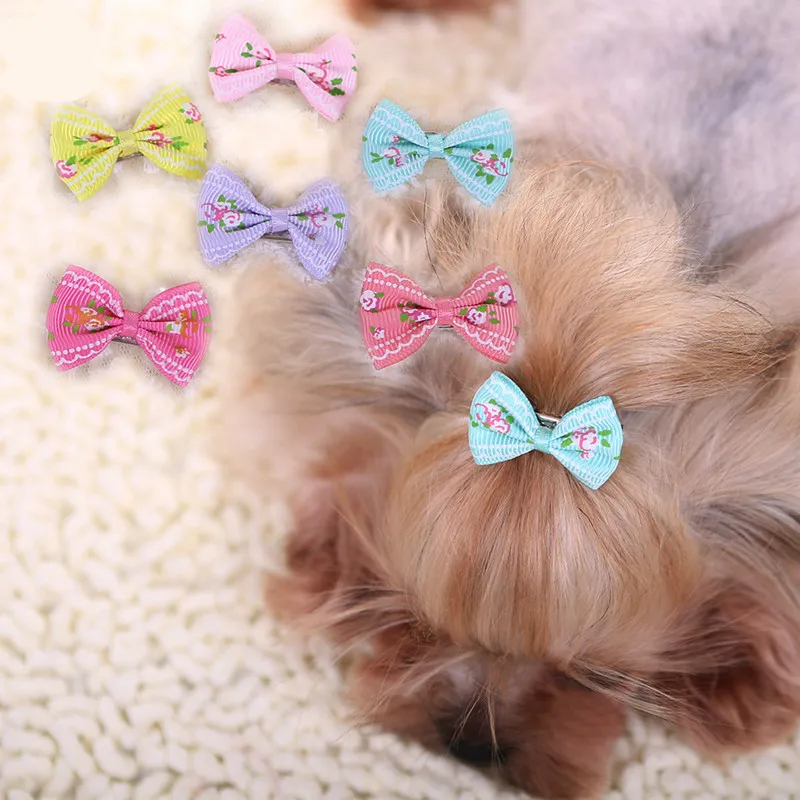 New Hairpin for Dogs Kitten Puppy Cute Cotton Bow Flower Barrette for Chihuahua Yorks Teddy Hiromi Hair Clips Pet Supplies