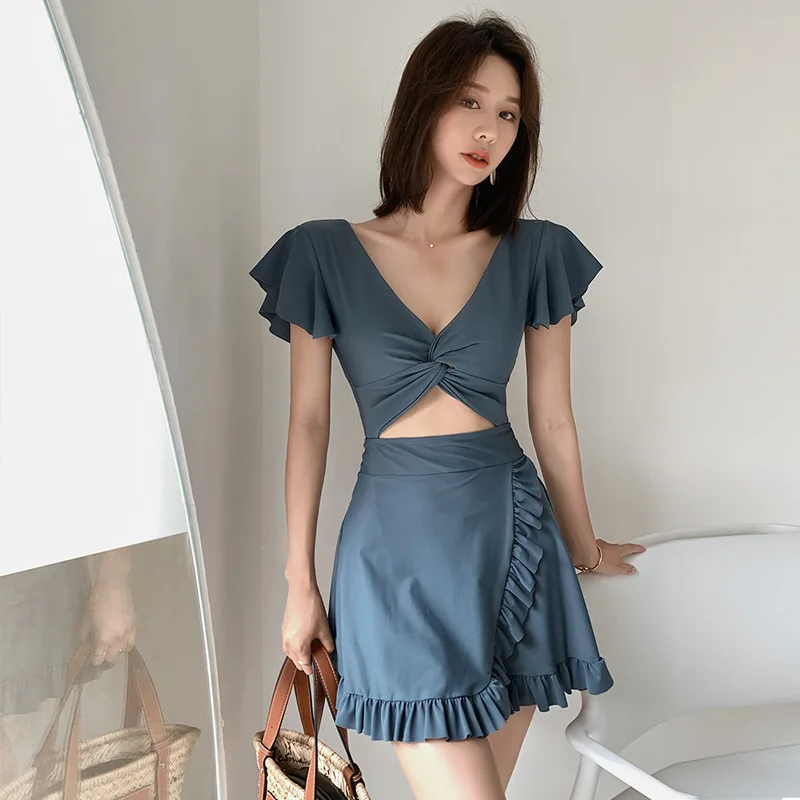 

2020 New Style Bathing Suit Female Conservative Students Split Type GIRL'S Small Bust Fresh South Korea INS Boxer Skirt