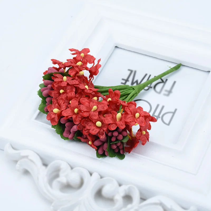 Plum blossom Mulberry Artificial Flower Stamen Sugar Leaves DIY Wreath Needlework Box Decoration Fake flower Wedding Home Decor