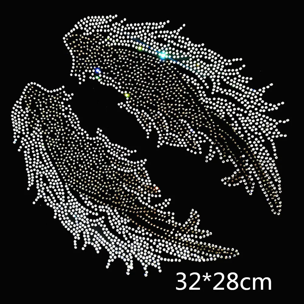 

Big pair wings Rhinestones appliques hot fix iron on crystal transfers design hot fix rhinestone patches for shirt dress