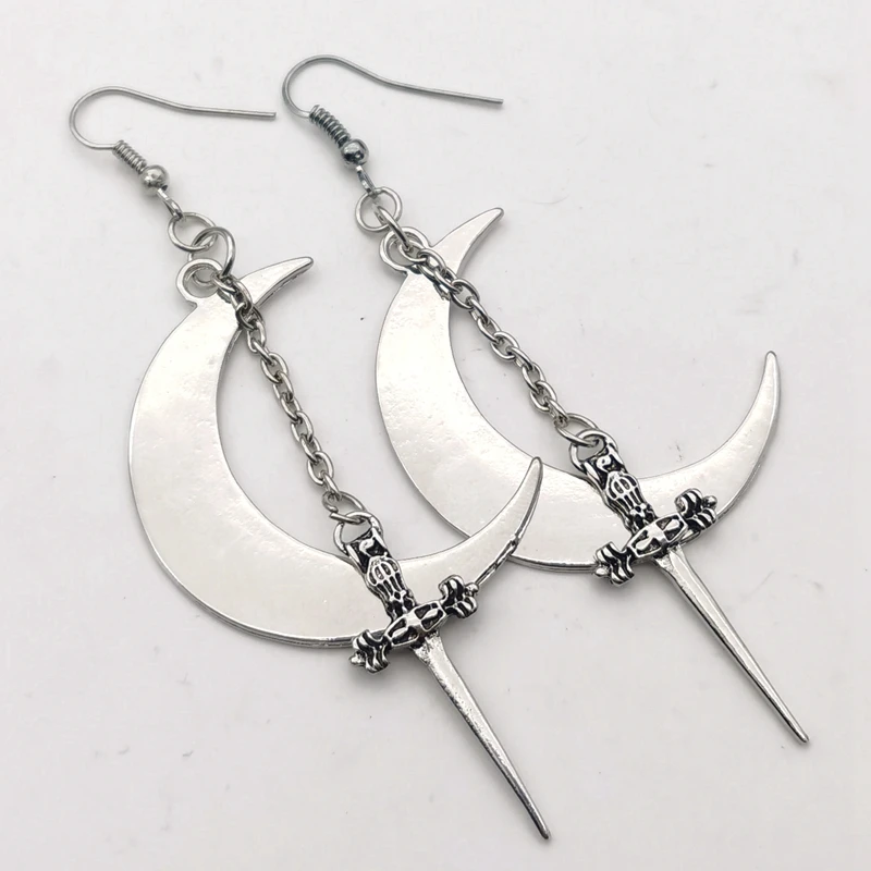 OCCULT MOON & DAGGER EARRINGS Magick Crescent Pagan Gothic Dangly Earrings