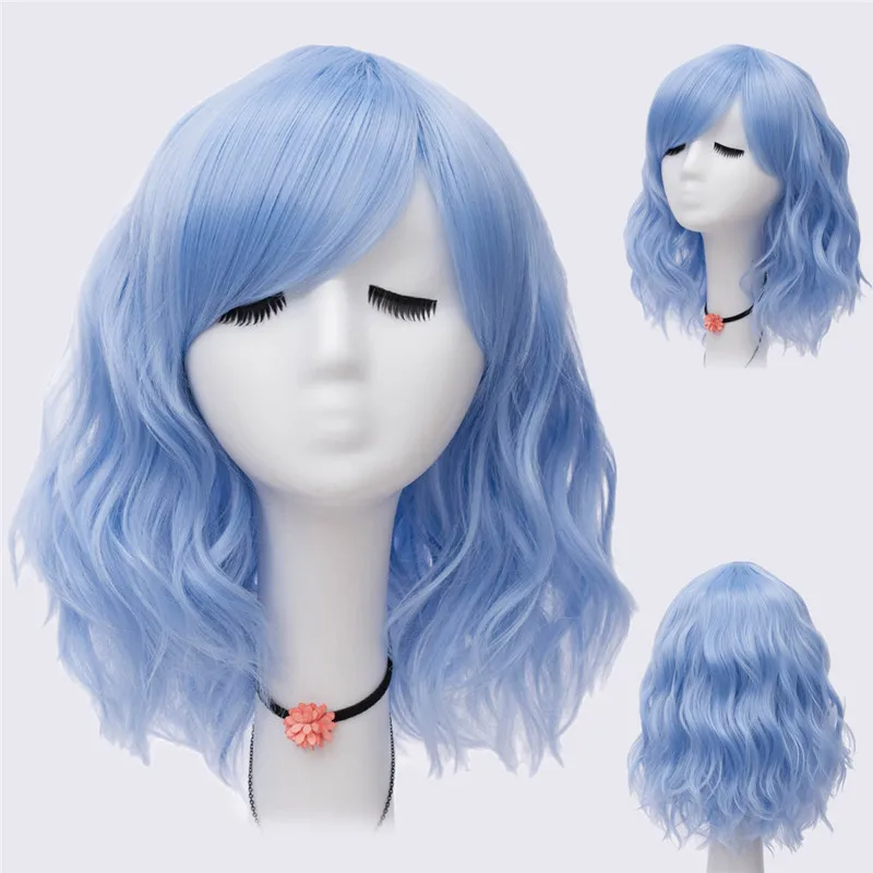 VICWIG Cosplay Wig Synthetic Hair Short Curly Blue Black White Red Pink Orange Purple Wig for Women