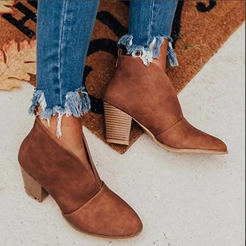 Women Thick Heel Ankle Boots Short Boots Autumn and Winter Women Shoes Casual Comfortable Booties Open Booties Hollow out Boots