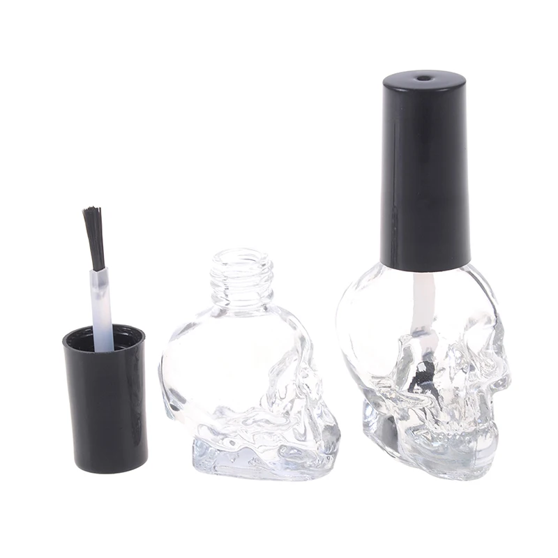 Skull Fashion 10ml Transparent Glass Empty Nail Polish Refillable Bottle With Brush Small Travel Makeup Cosmetic Containers