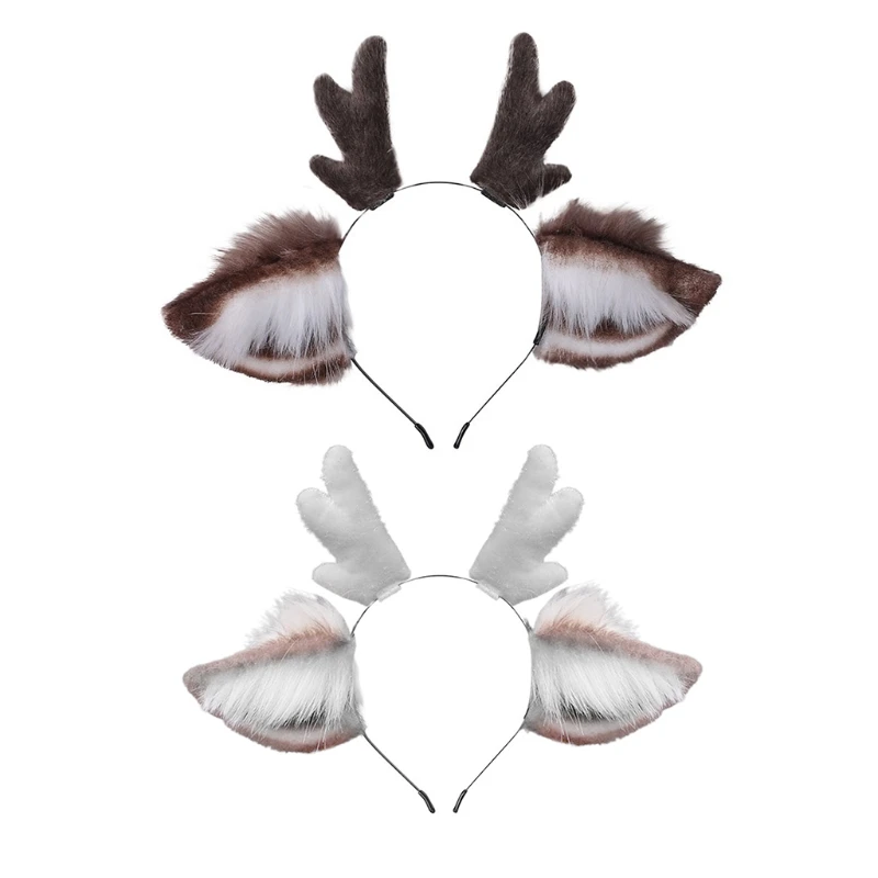 

Faux Fur Ears Plush Antler Headband Lovely Reindeer Animal Hair Hoop Holiday Party Christmas Cosplay Hair Accessories