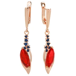 Kinel Hot 585 Rose Gold Color Long Drop Earrings for Women Fashion Red With Blue Natural Zircon Accessories Daily Fine Jewelry