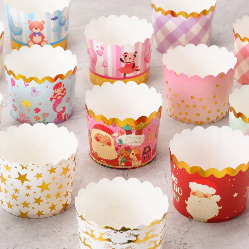 

50Pcs Gold Bronzing Muffin Case Cupcake Paper Cups Liner Baking Tool New Year Wedding Party Decor Wrapper