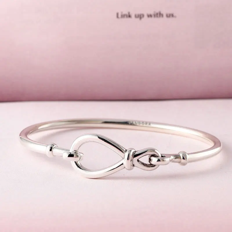 

925 Sterling Silver Infinity Knot Bangle Bracelet For Women Fit European Pandora Charm Beads Jewelry