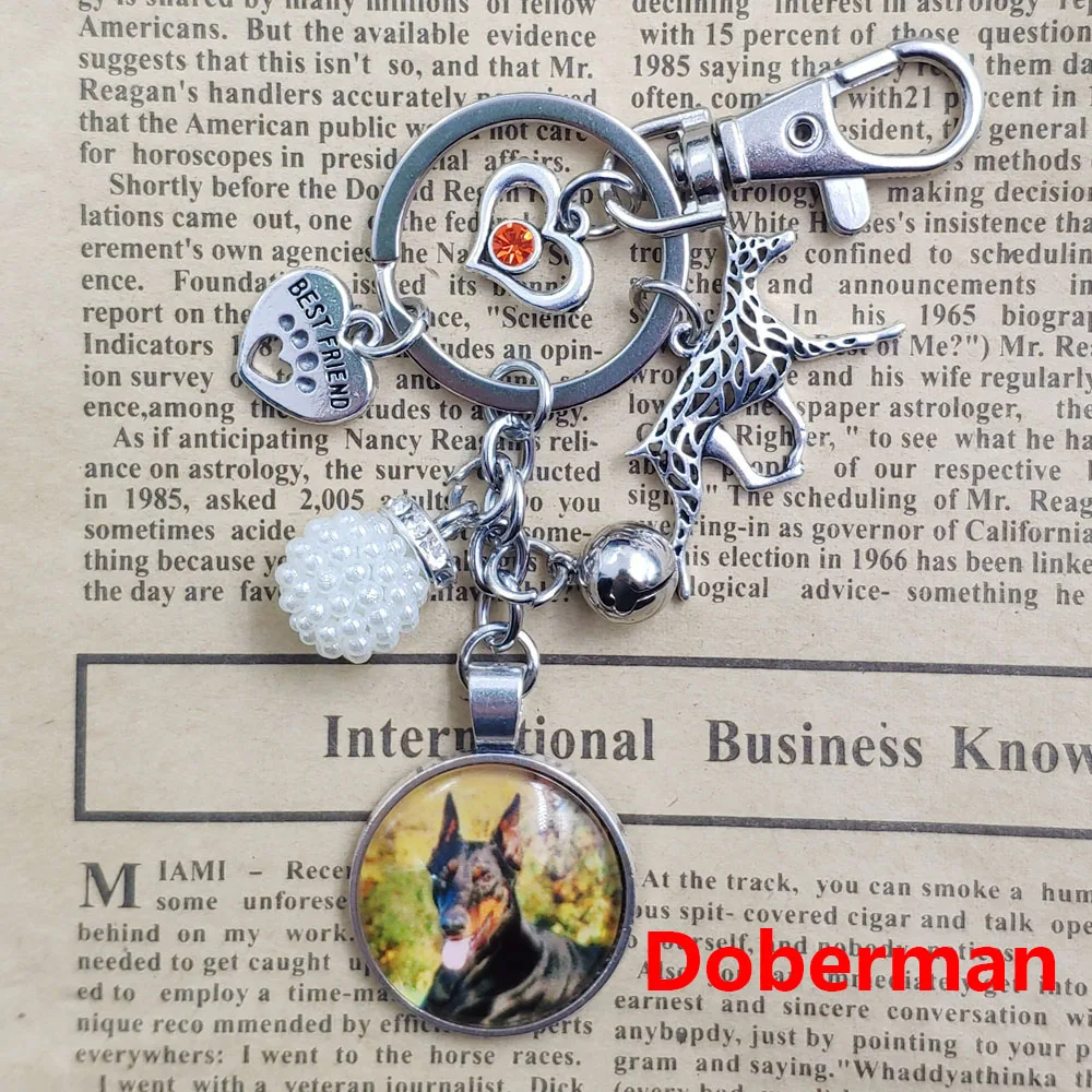 Doberman Husky Keychain Time Gem Simulated Dog Animal Pet Lover Key Ring Women Men Jewelry Birthday Party Gift Drop Shipping