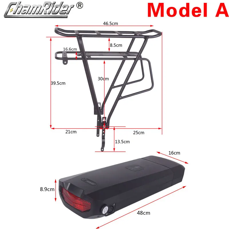 48V ebike battery case 36V 52V Electric bike battery box 5V USB Double Layer luggage rack Shanshan Plastic SSE-078 10S10P 13S8P