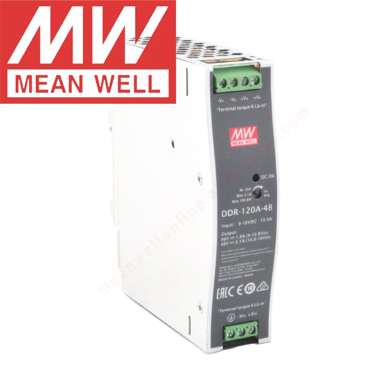 

Original Mean Well DDR-120A-48 Din Rail Type DC-DC Converter meanwell 48V/2.1A/100.8W DC to DC Power Supply 9-18Vdc input