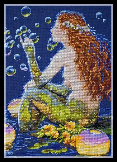 

Bubble-Blowing Mermaid Counted Cross Stitch Kits, Embroidery Needlework Sets, DIY, 22-(14CT)