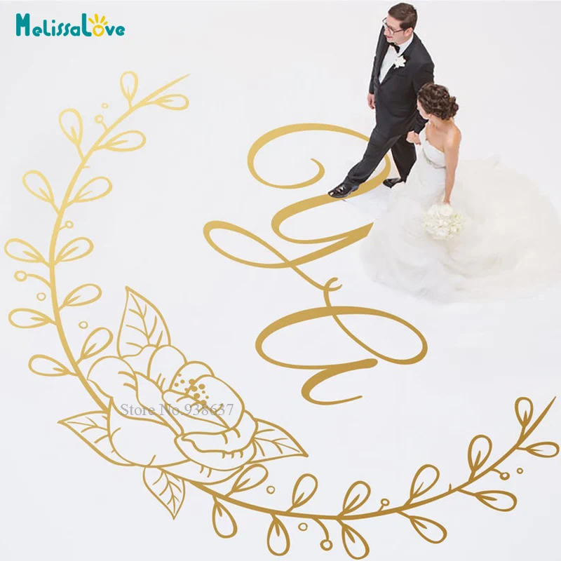 

Elegant garland design Wedding Dance Floor Sticker Decal Custom Initial Banquet Party Monogram Vinyl Wall Stickers BA881