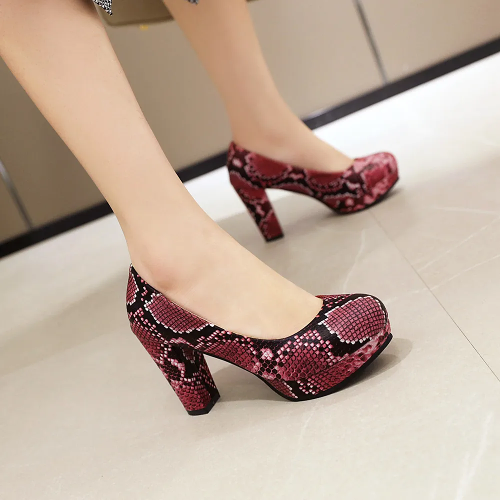 New 2023 Printed Snake Classic Heeled Shoes Women High Heels Platform Fashion Women\'s Heels Rounded Toe Office Party Shoe Pumps