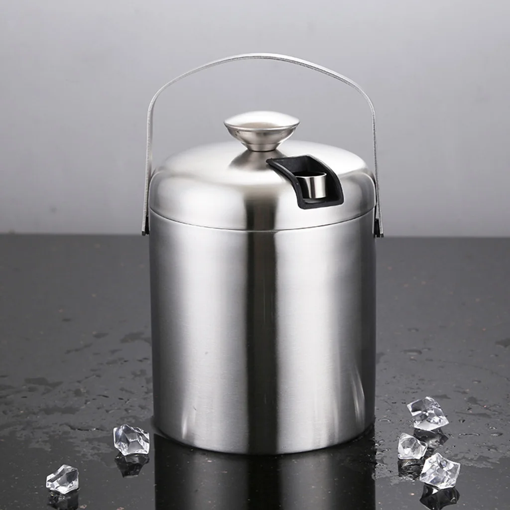 Double-Wall Stainless Steel Insulated Chilling Ice Bucket with Lid Tong Handle