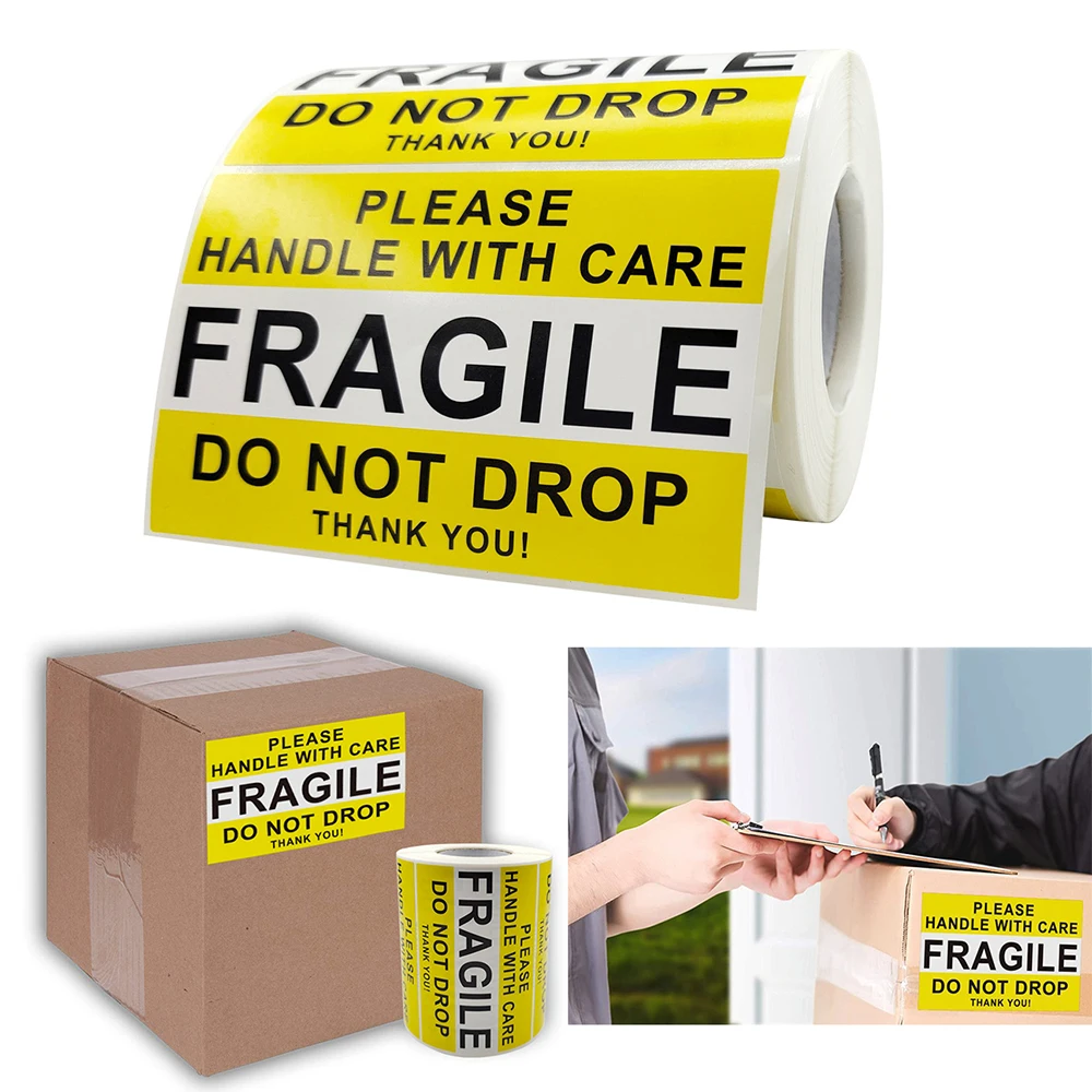 

500pcs 2.5x4Inch Handle Fragile Warning Stickers Carefully Shipping Packaging Wrapping Thank You Warning Labels Goods Decoration