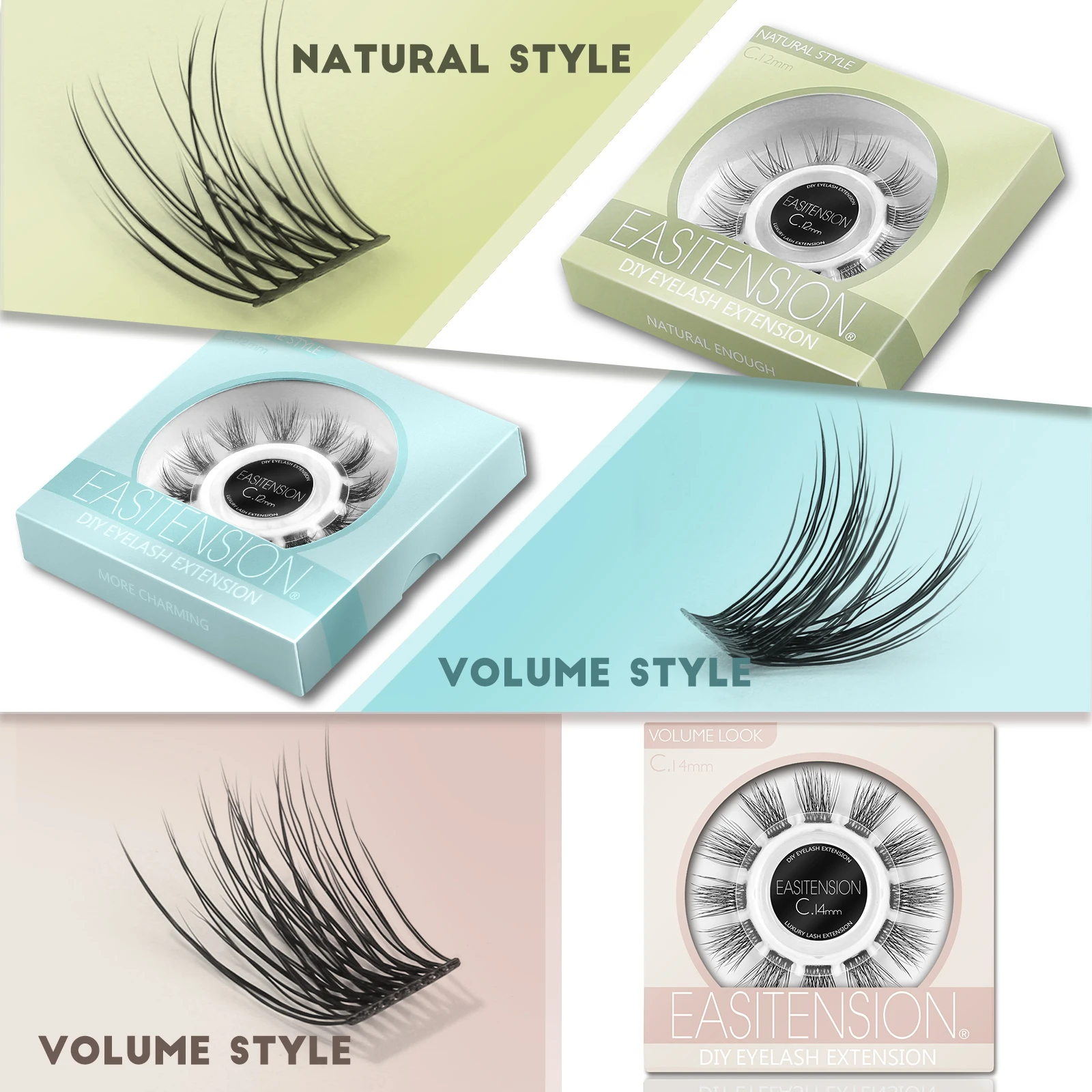 EASITENSION Natural Individual Bundles Eyelash Extension Professional 3D Volume Effect Faux Eyelashes Dovetail Cluster Lashes