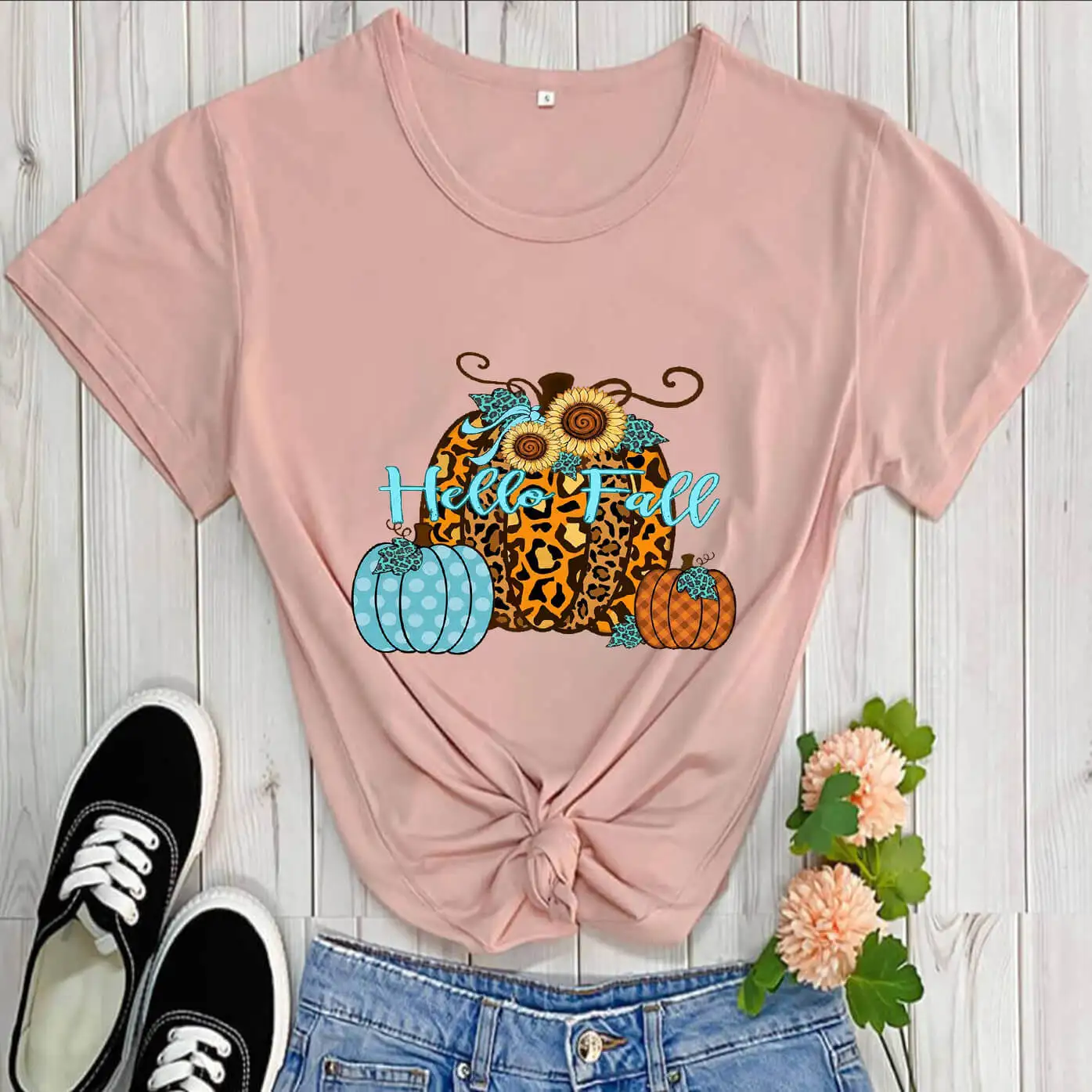 

Pumpkin Hello Fall Thanksgiving T Shirt 100%Cotton Funny T Shirt Fall Shirt New Arrival Autumn Shirts Holiday Gift Dropshipping