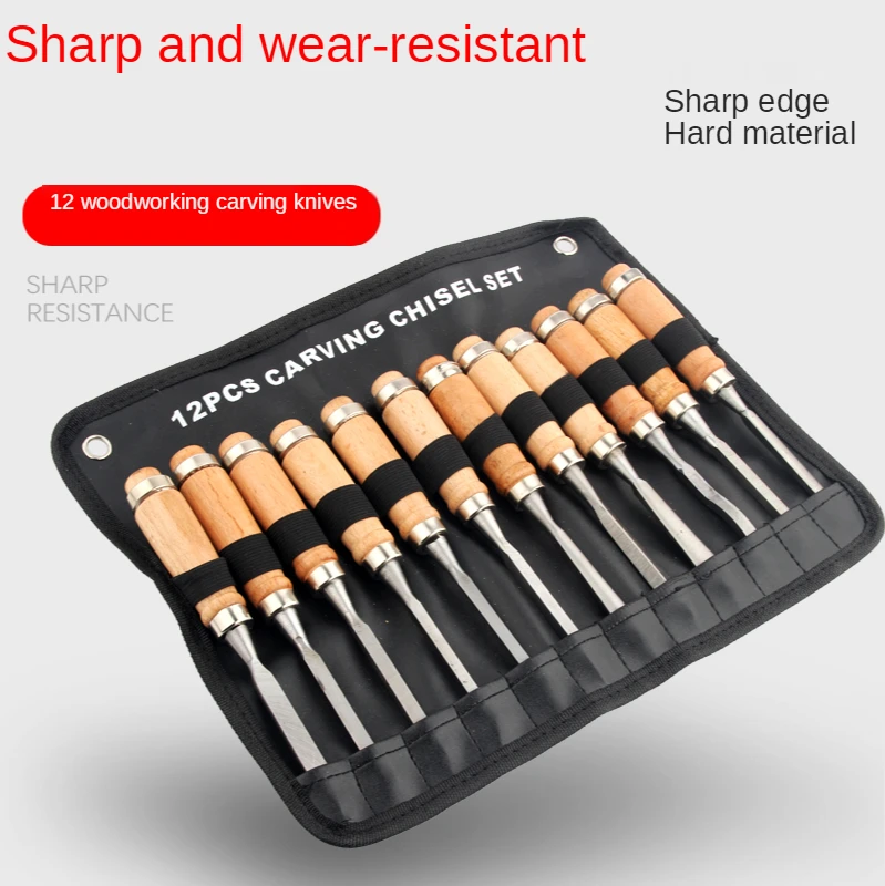 12pcs/set of handmade woodcarving hand chisel tool set DIY hand tools woodcarving knife tool set woodworking