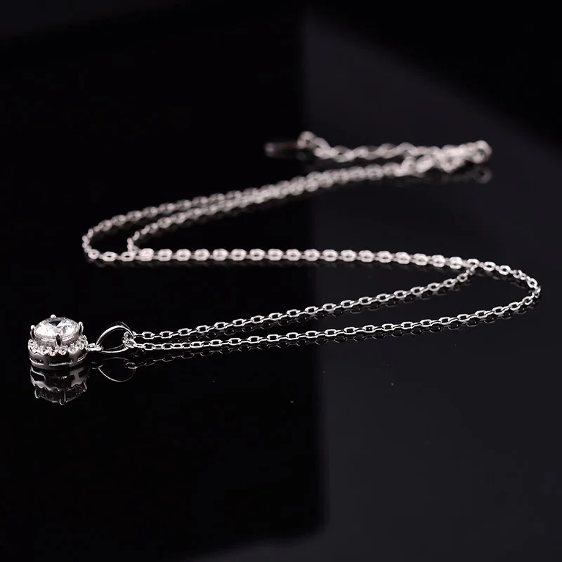 Poetry Of Jew Store S925 silver necklace round 1.00ct D VVS classic necklace send his girlfriend to send the wife gift